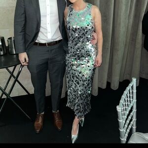 Petal & Pup Silver Sequin Midi Dress